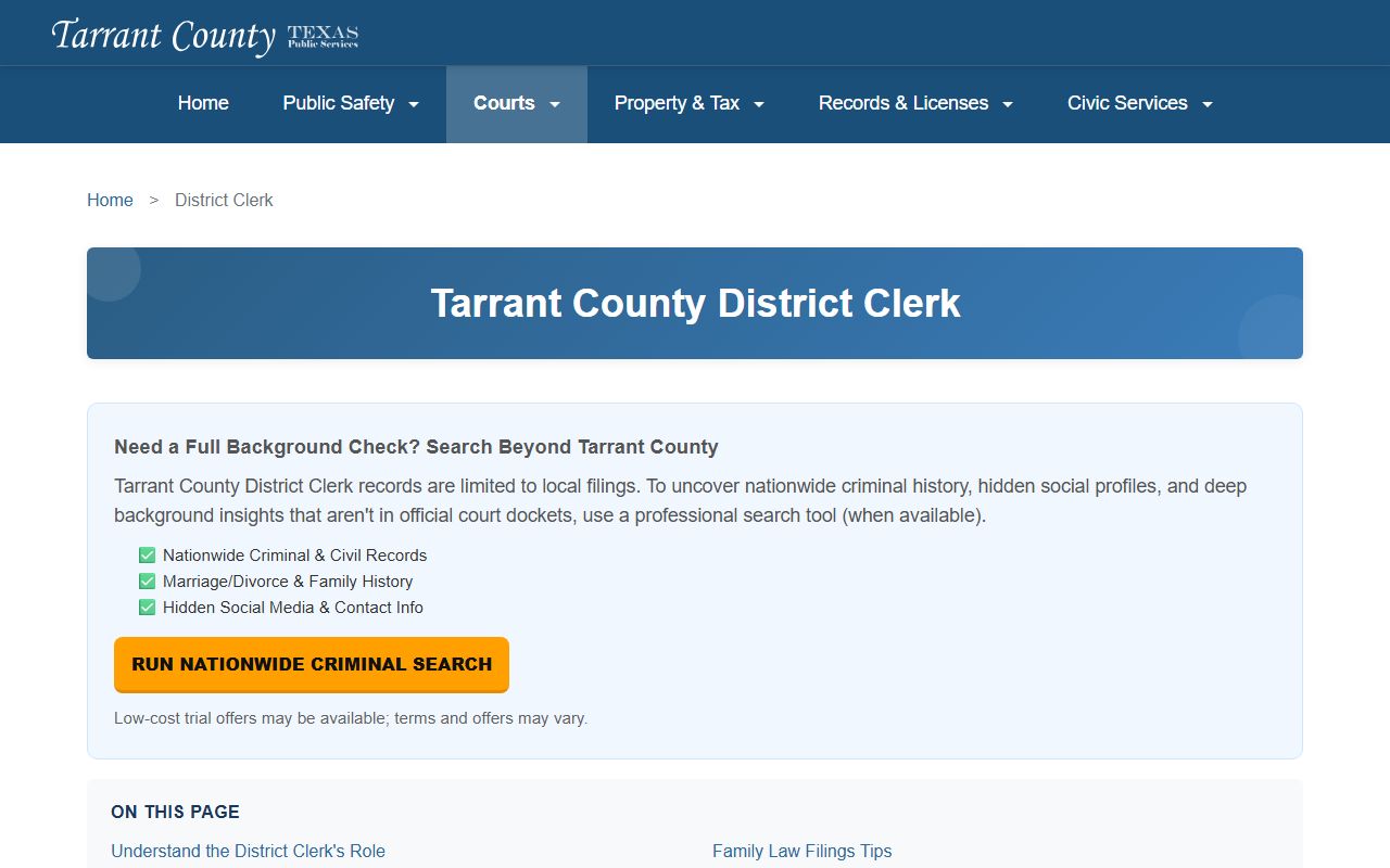 Fort Worth court records portal screenshot