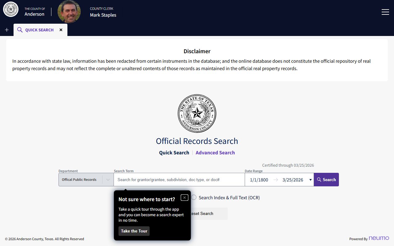 Anderson County court records portal screenshot
