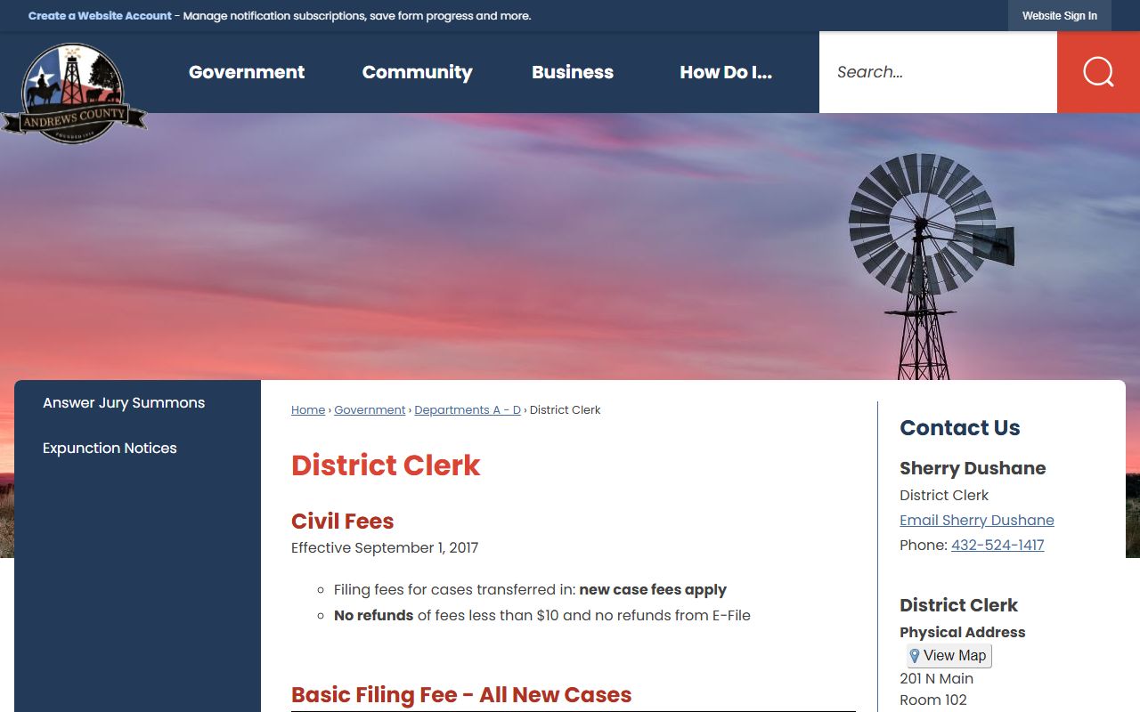 Andrews County court records portal screenshot