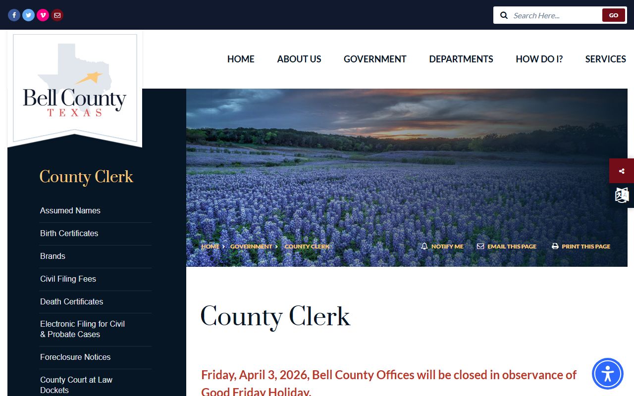 Bell County court records portal screenshot