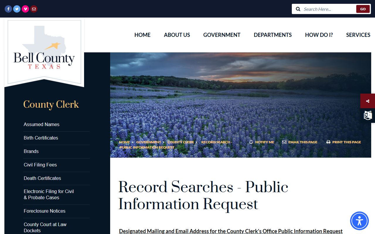 Bell County court records portal screenshot