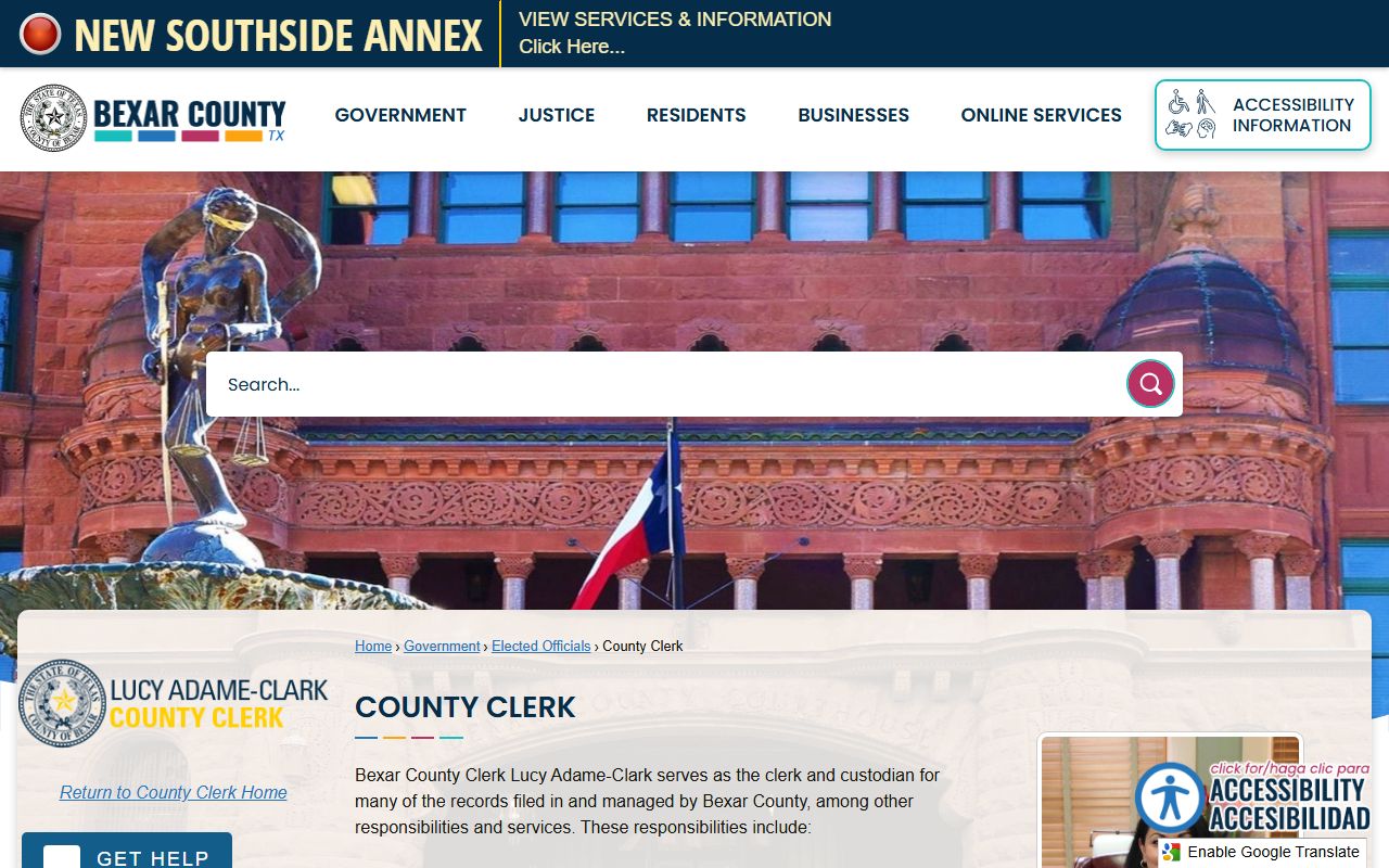Bexar County court records portal screenshot