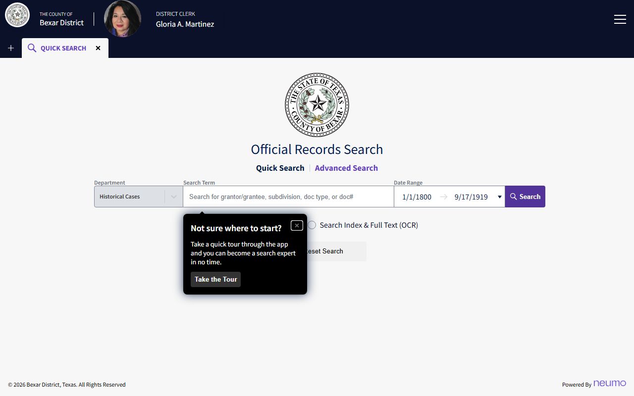 Bexar County court records portal screenshot