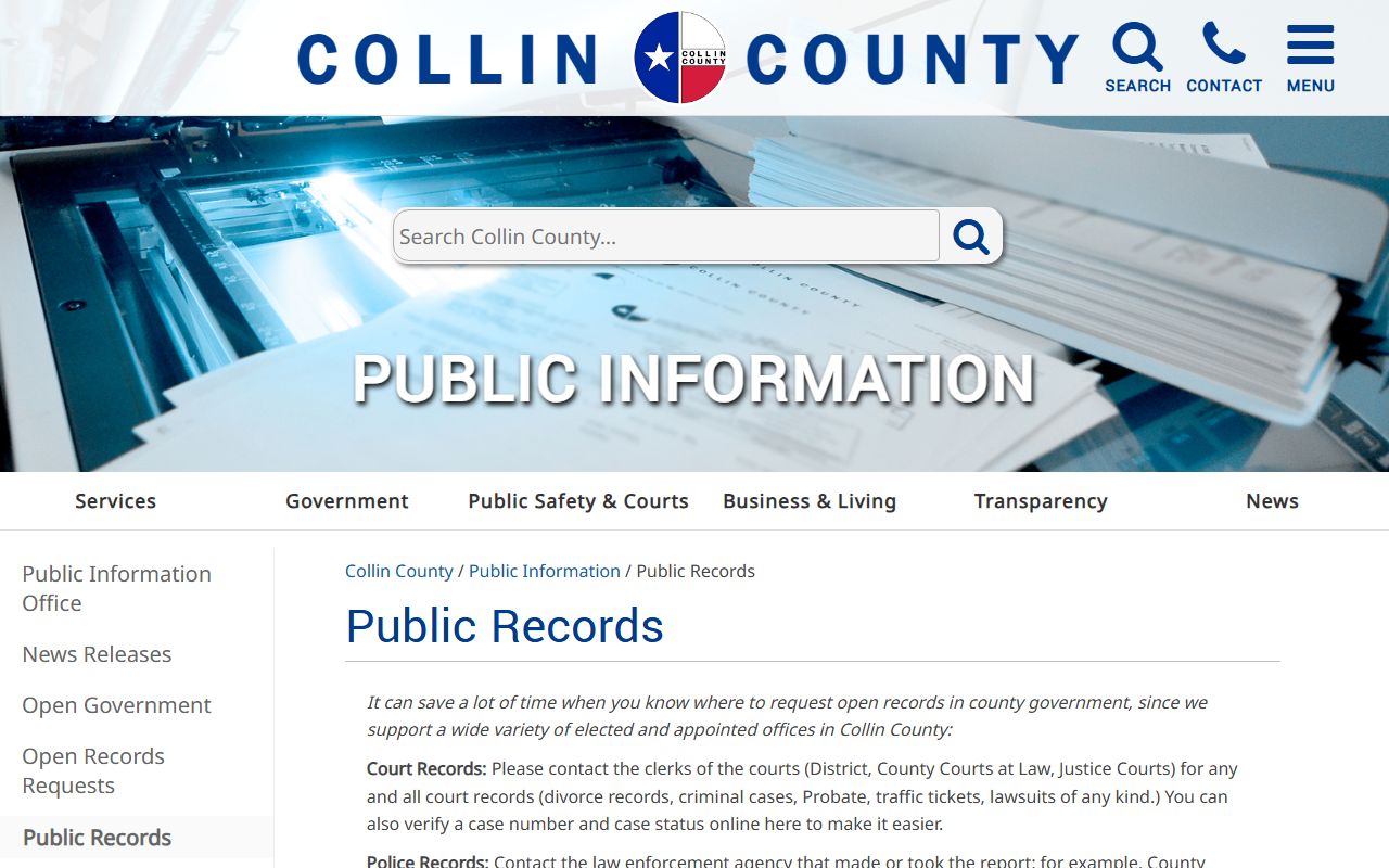 Collin County court records portal screenshot