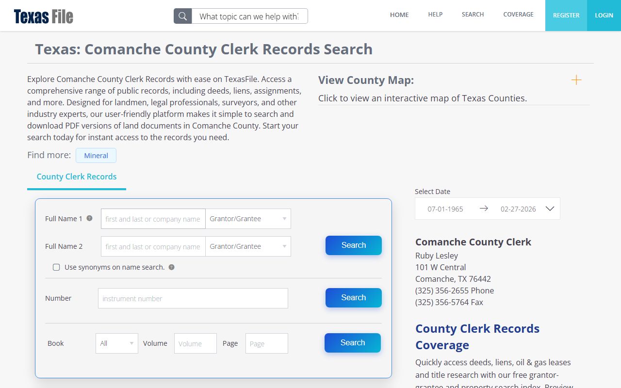 Comanche County court records portal screenshot