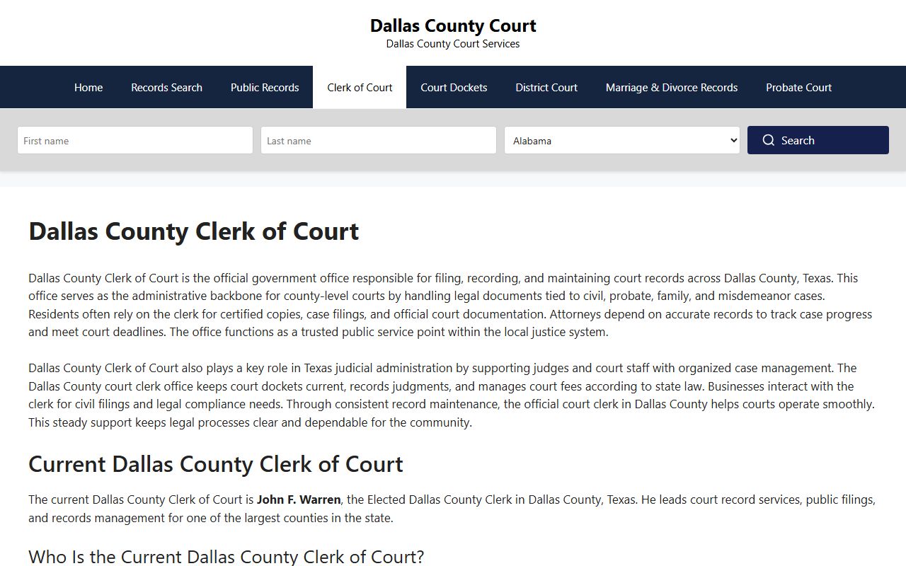 Dallas County court records portal screenshot