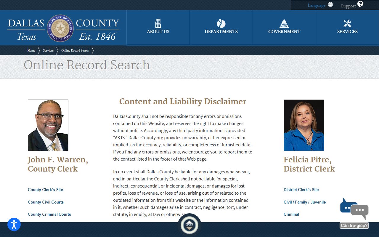 Dallas County court records portal screenshot