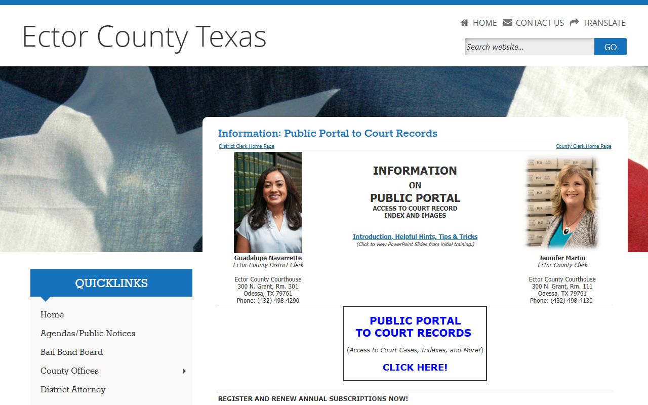 Ector County court records portal screenshot