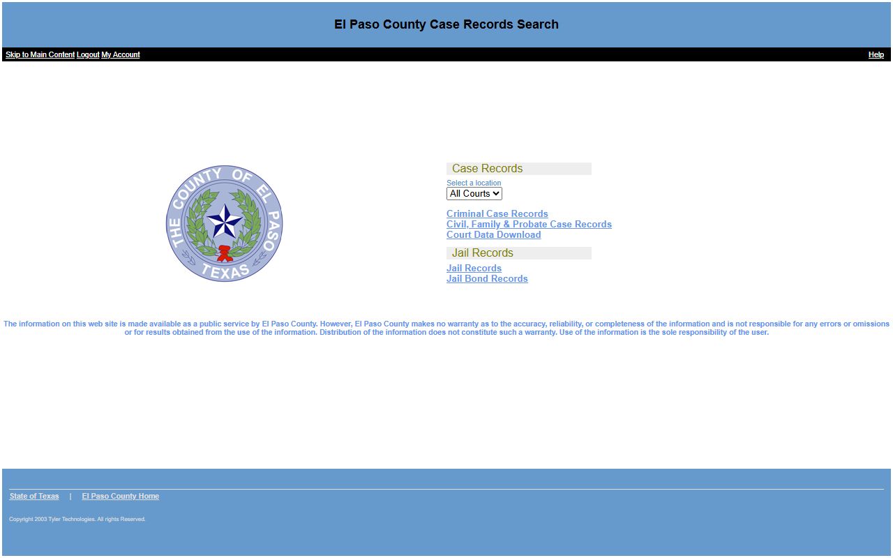 El Paso County court records portal screenshot