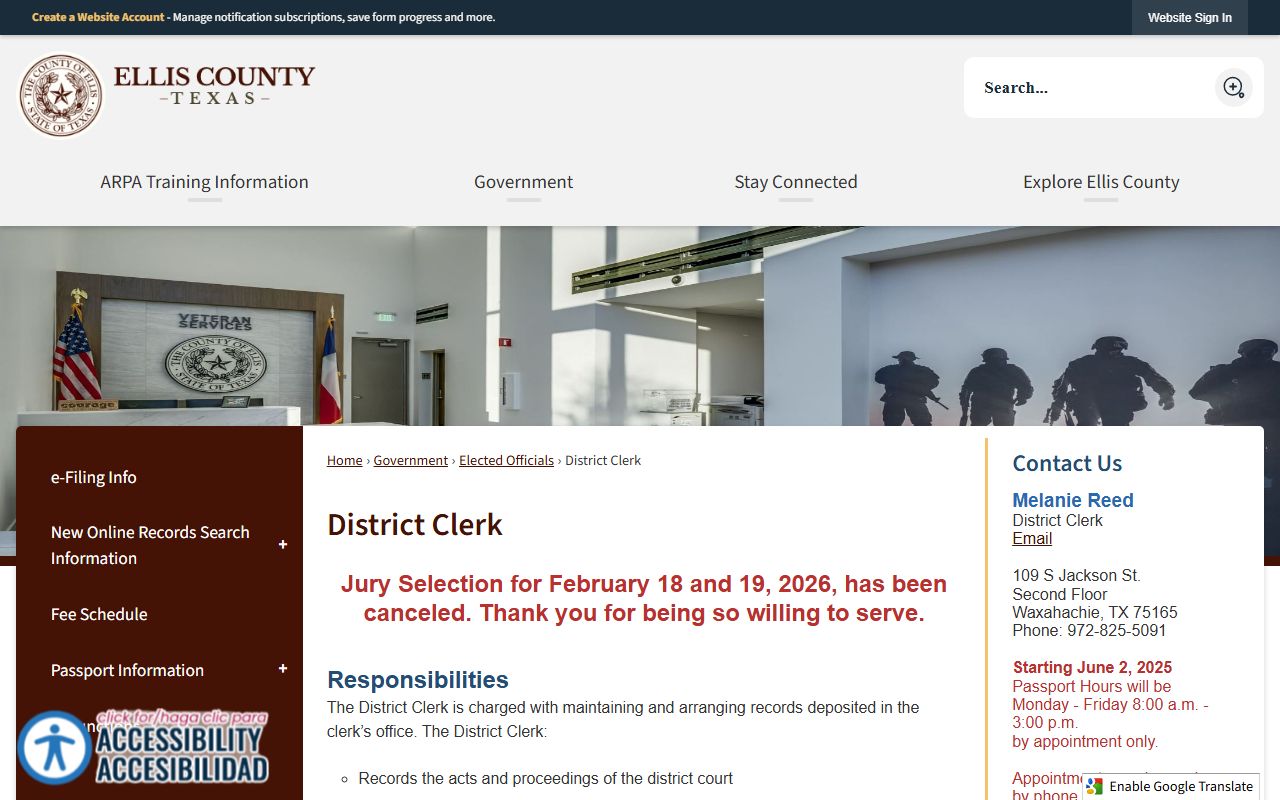 Ellis County court records portal screenshot