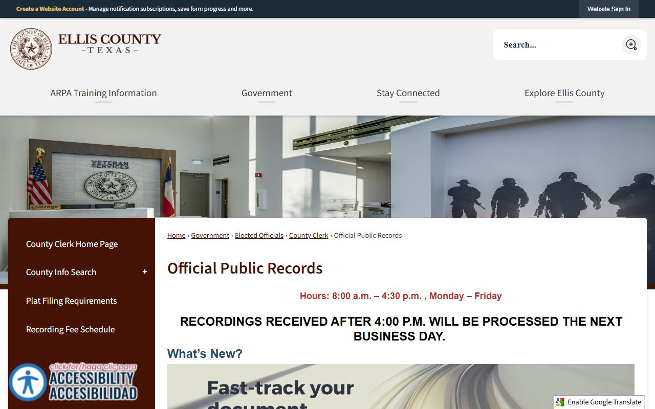 Ellis County court records portal screenshot