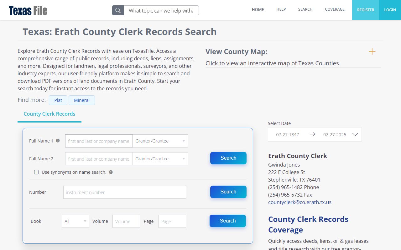 Erath County court records portal screenshot