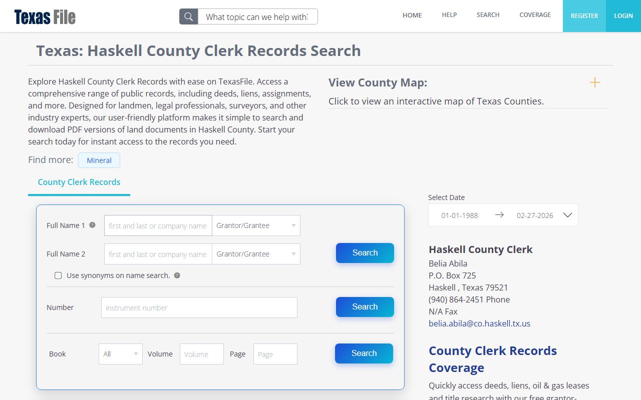 Haskell County court records portal screenshot