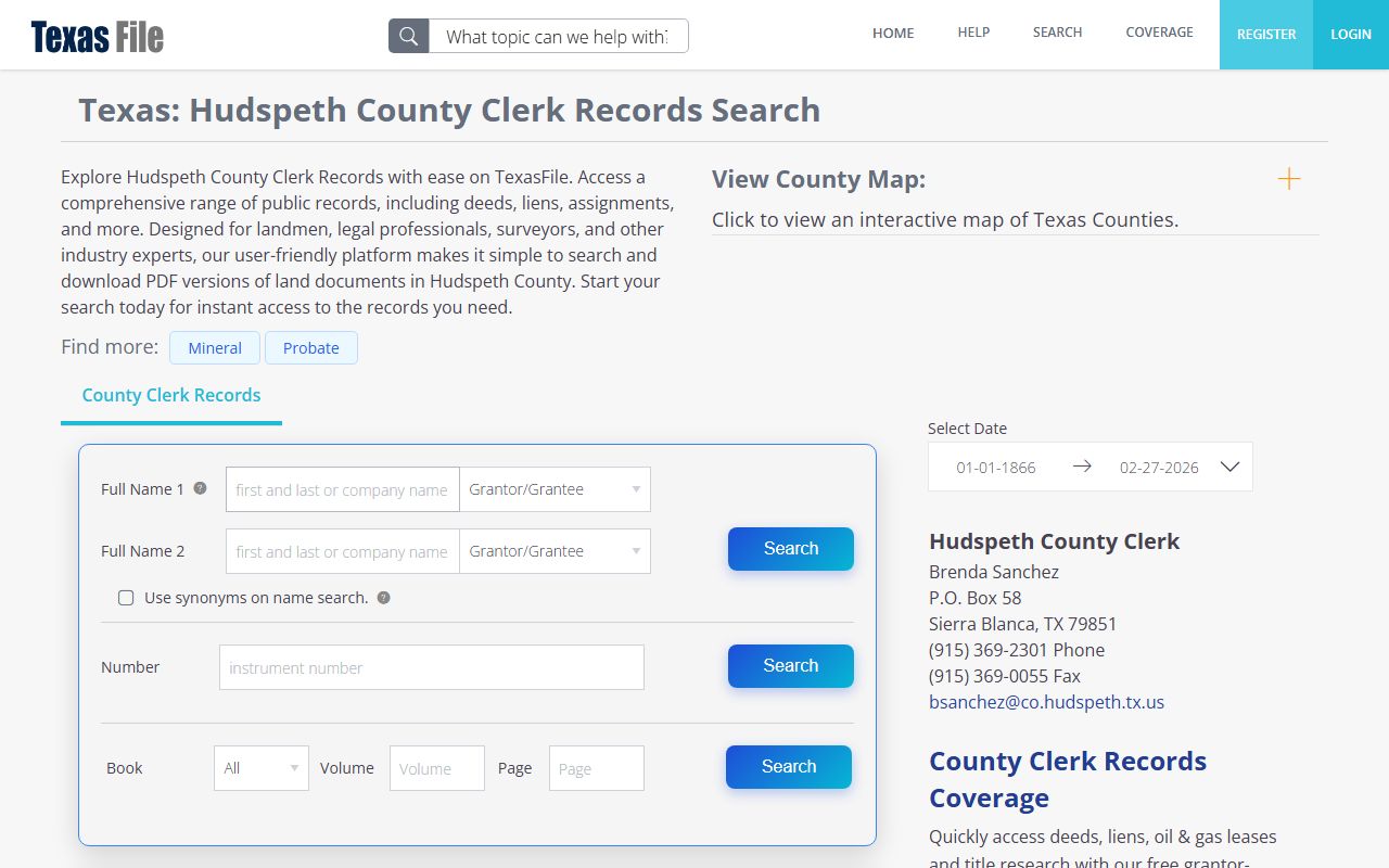 Hudspeth County court records portal screenshot