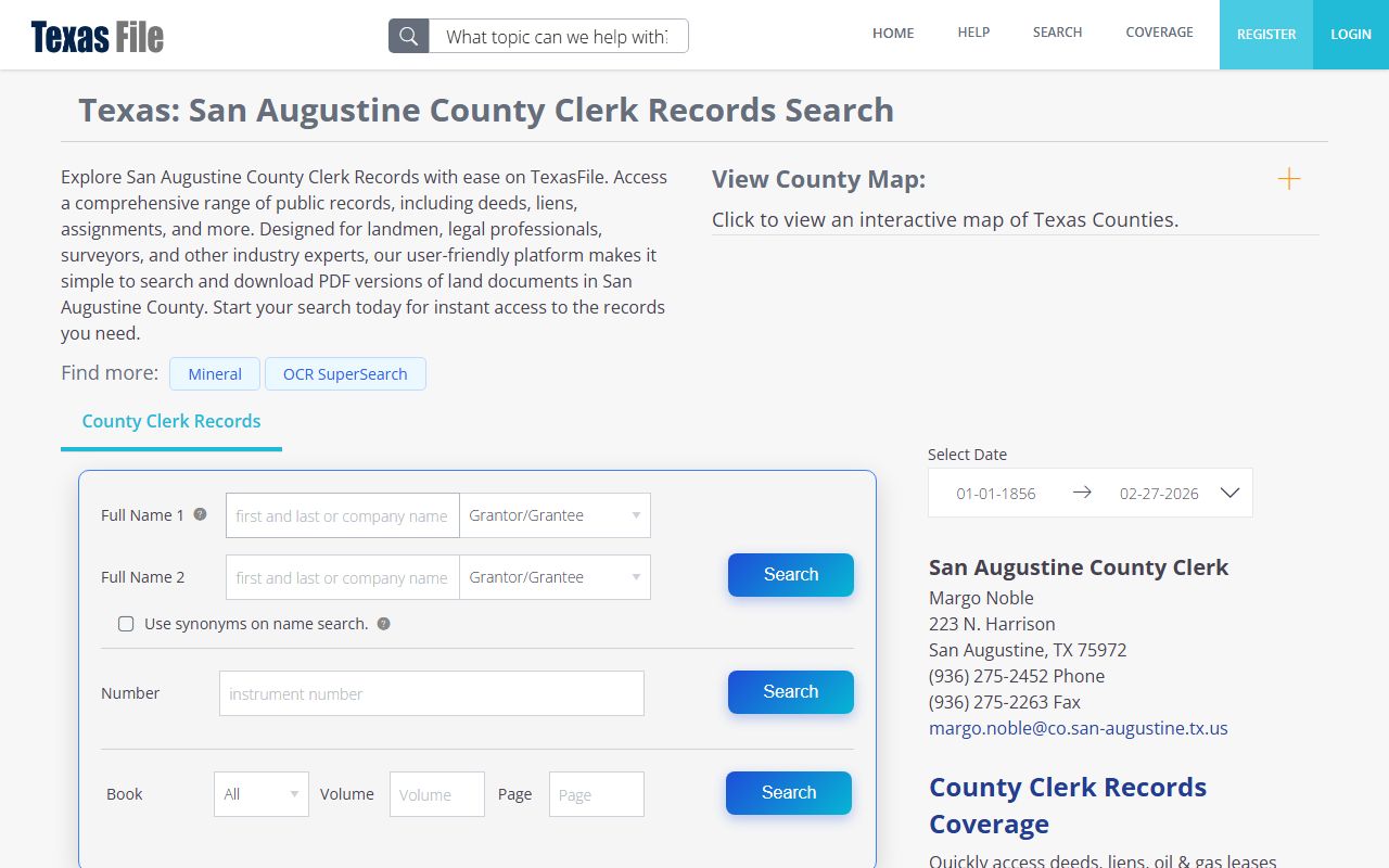 San Augustine County court records portal screenshot